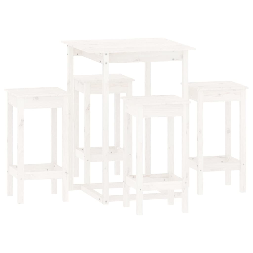 Set da Bar 5 pz Bianco in Legno Massello di Pino - homemem39