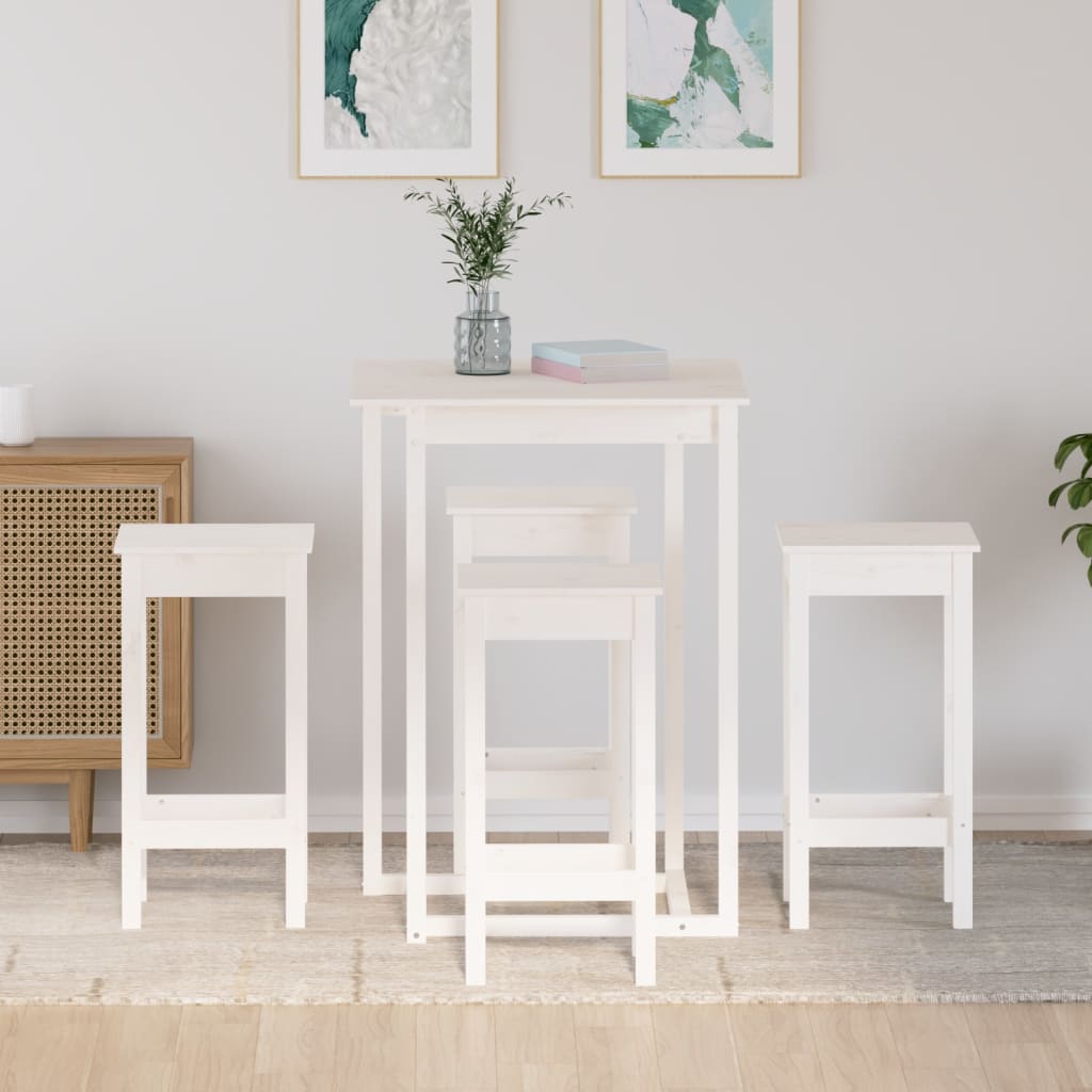 Set da Bar 5 pz Bianco in Legno Massello di Pino - homemem39