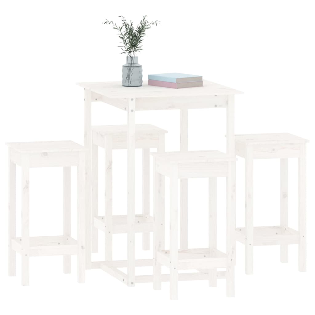 Set da Bar 5 pz Bianco in Legno Massello di Pino - homemem39