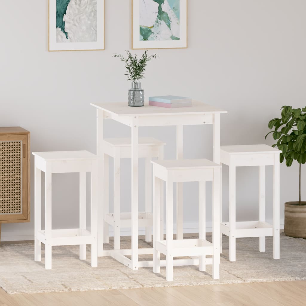 Set da Bar 5 pz Bianco in Legno Massello di Pino - homemem39
