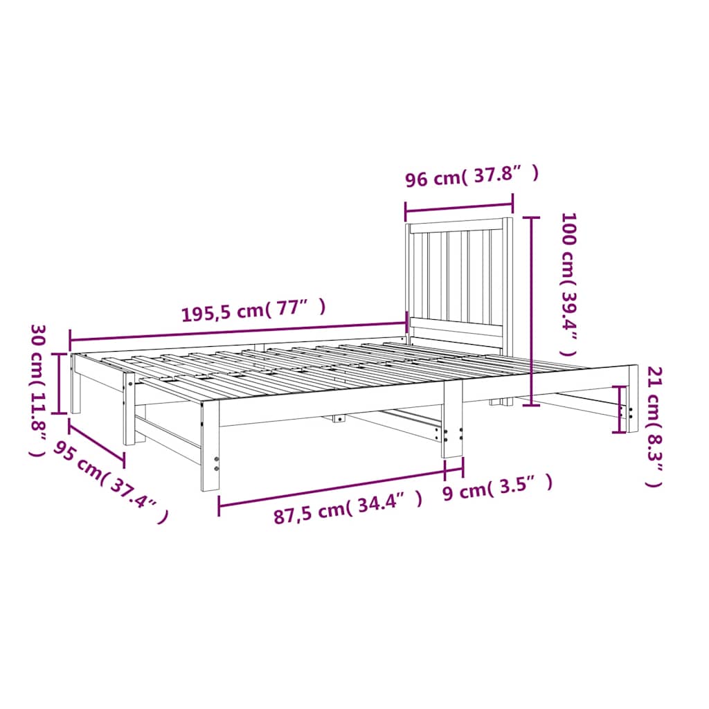 Dormeuse Estraibile 2x(90x190) cm Legno Massello di Pino | homemem39