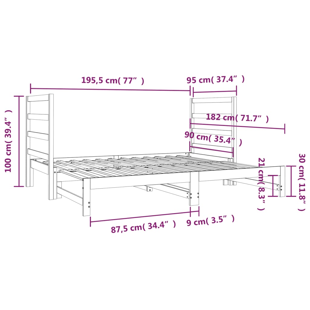 Dormeuse Estraibile Bianca 2x(90x190) cm Legno Massello di Pino | homemem39