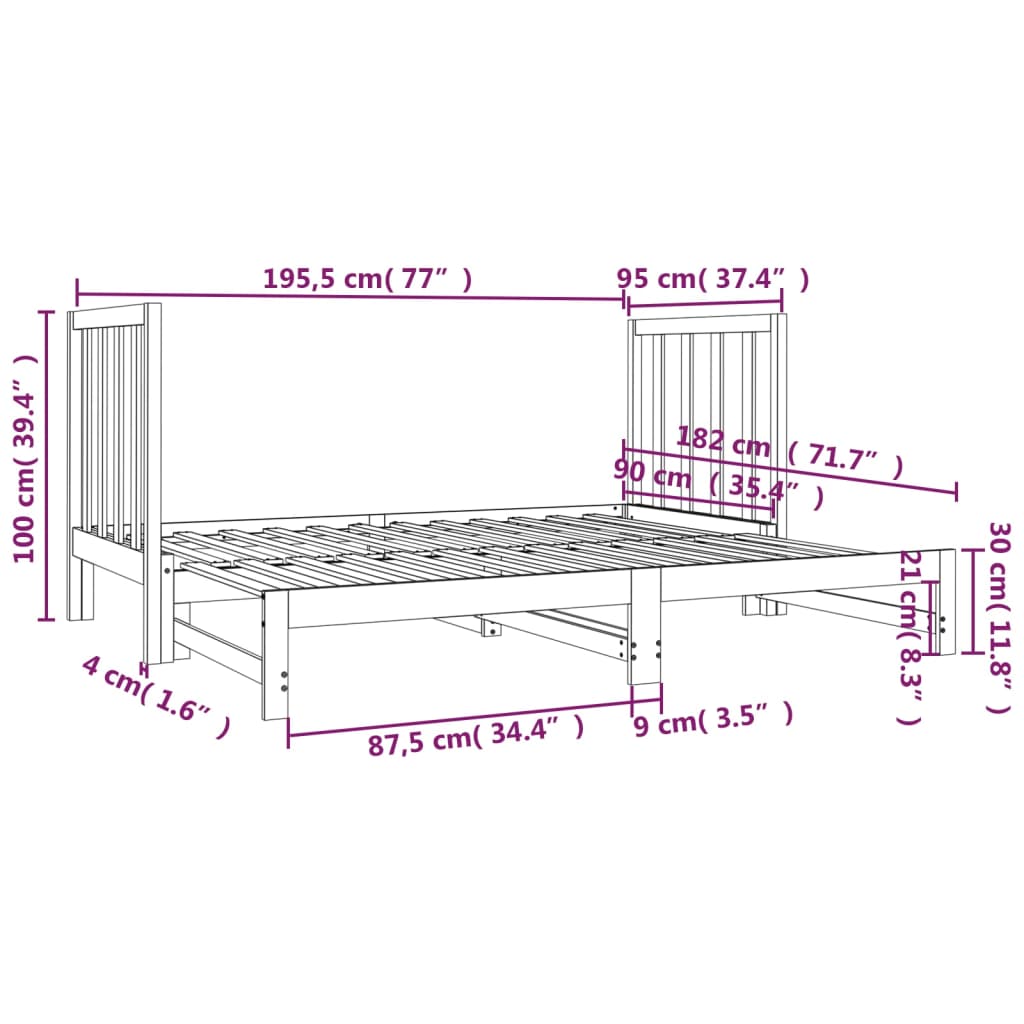 Dormeuse Estraibile 2x(90x190) cm Legno Massello di Pino | homemem39