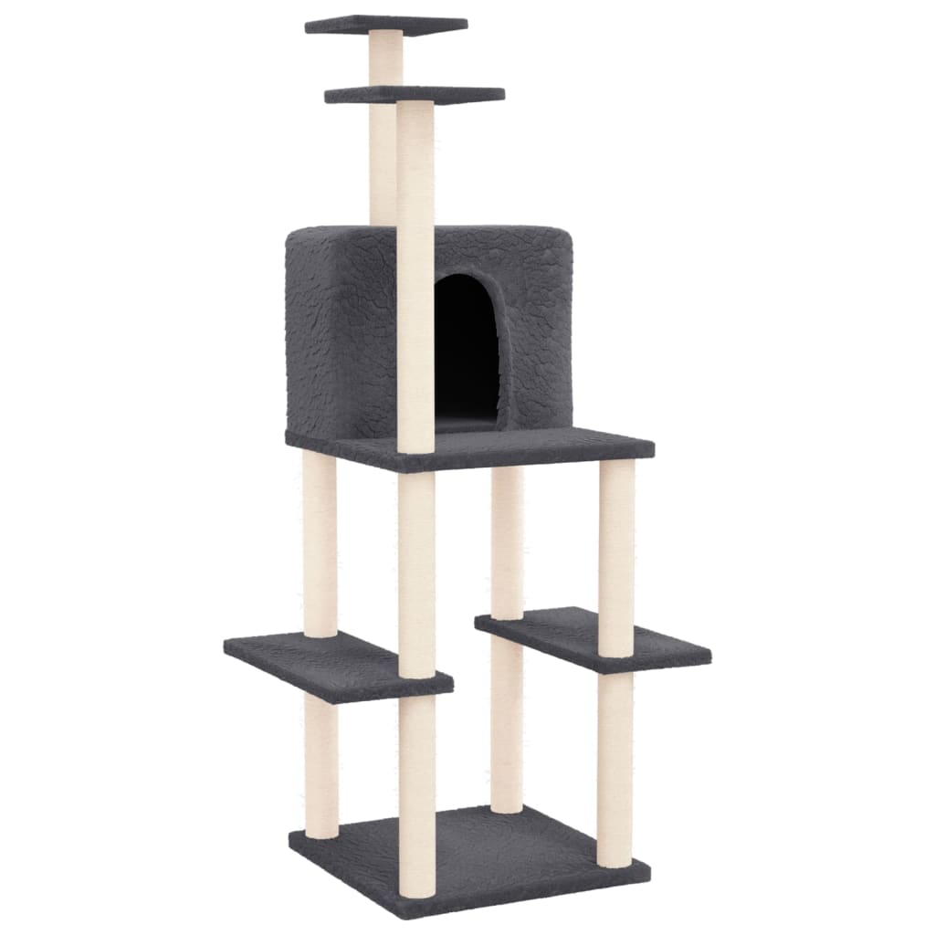 Albero per Gatti con Tiragraffi in Sisal Grigio Scuro 144,5 cm - homemem39