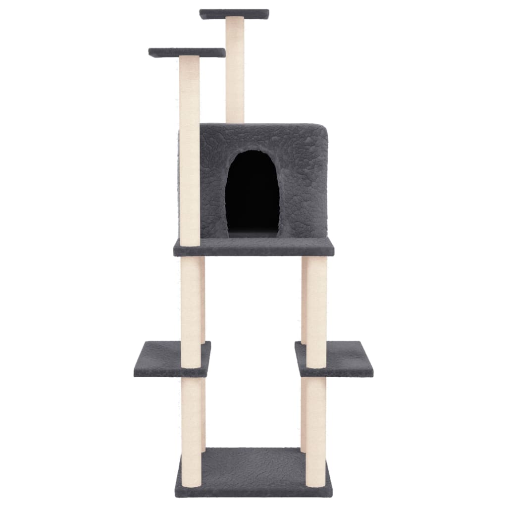Albero per Gatti con Tiragraffi in Sisal Grigio Scuro 144,5 cm - homemem39
