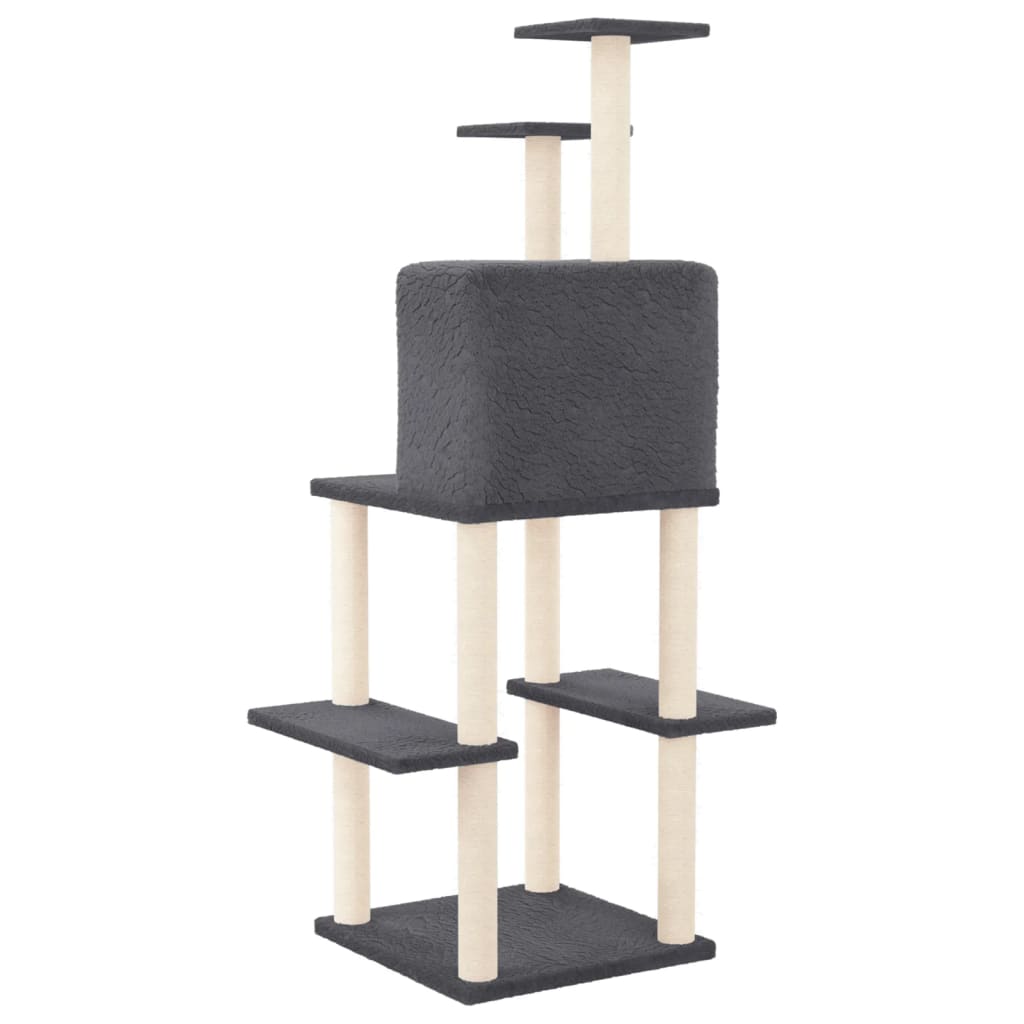 Albero per Gatti con Tiragraffi in Sisal Grigio Scuro 144,5 cm - homemem39