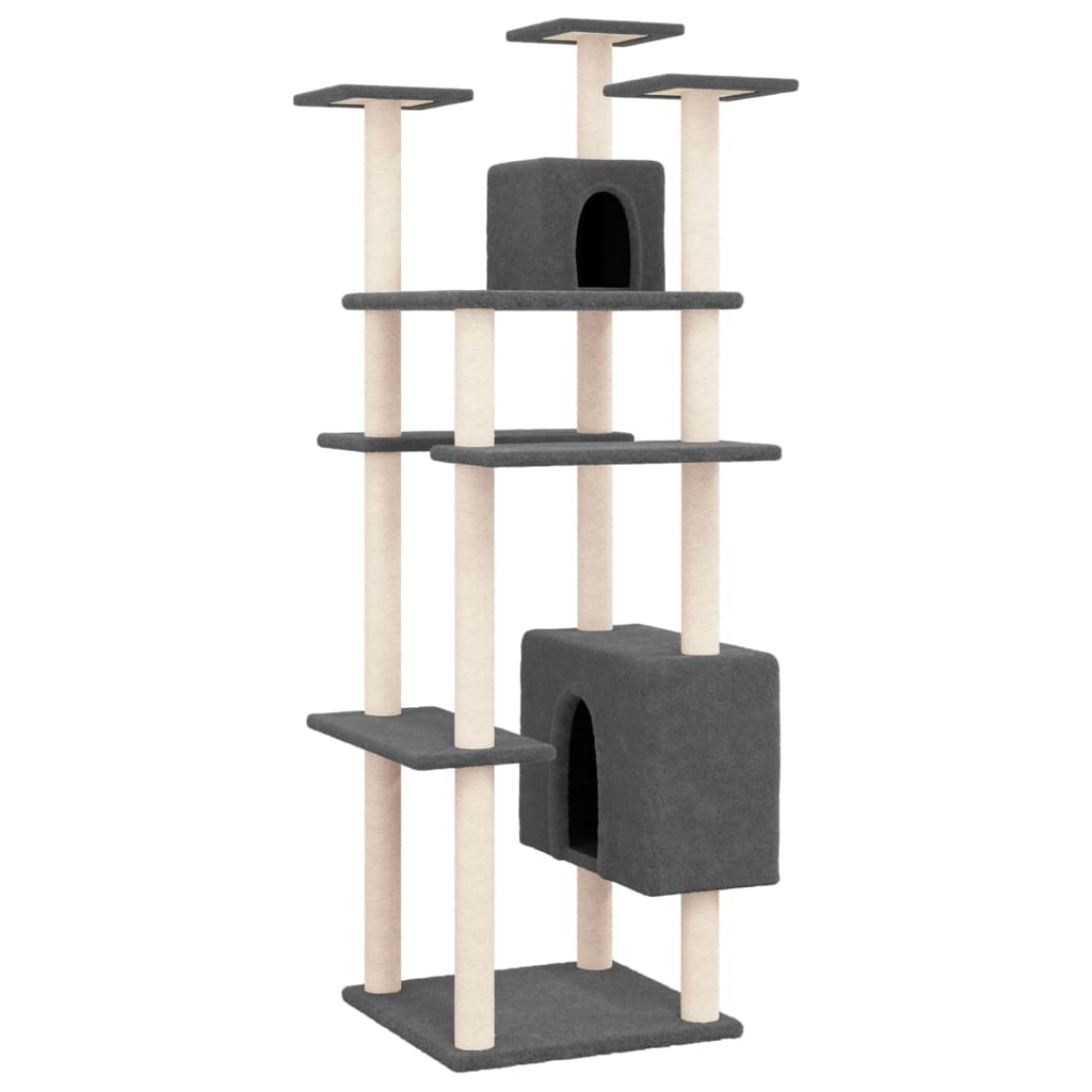 Albero per Gatti con Tiragraffi in Sisal Grigio Scuro 162 cm - homemem39