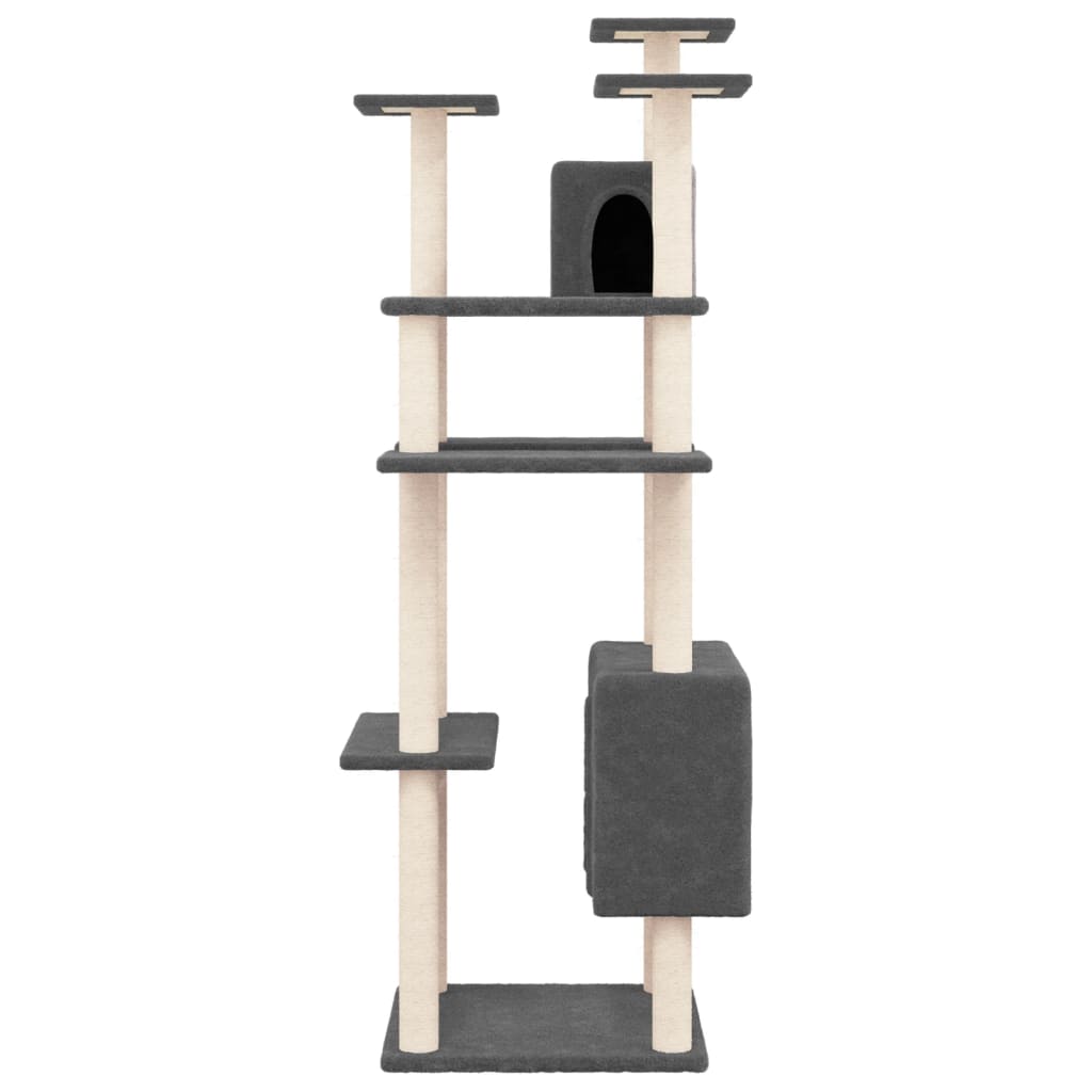 Albero per Gatti con Tiragraffi in Sisal Grigio Scuro 162 cm - homemem39