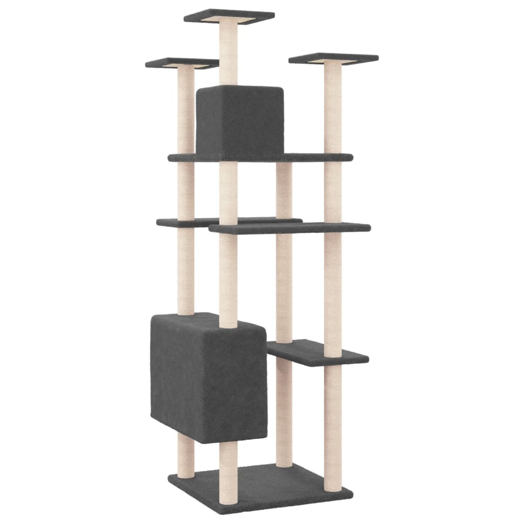 Albero per Gatti con Tiragraffi in Sisal Grigio Scuro 162 cm - homemem39