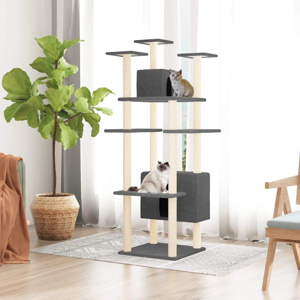 Albero per Gatti con Tiragraffi in Sisal Grigio Scuro 162 cm - homemem39