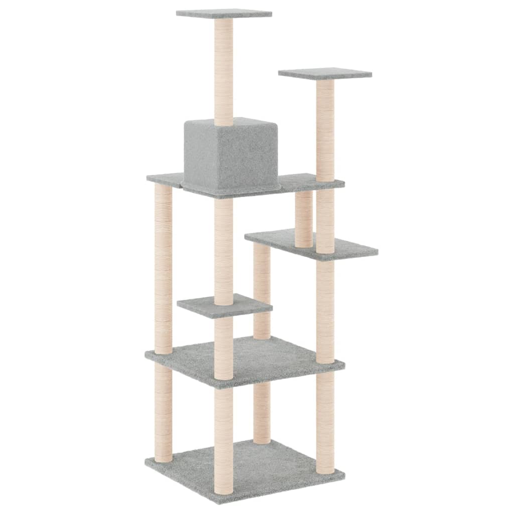 Albero per Gatti con Tiragraffi in Sisal Grigio Chiaro 153 cm - homemem39