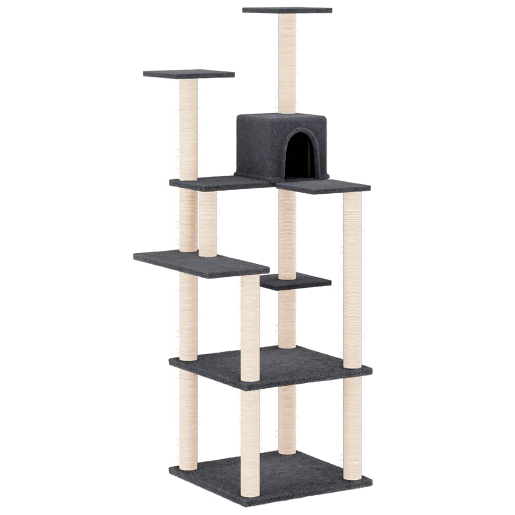 Albero per Gatti con Tiragraffi in Sisal Grigio Scuro 153 cm - homemem39