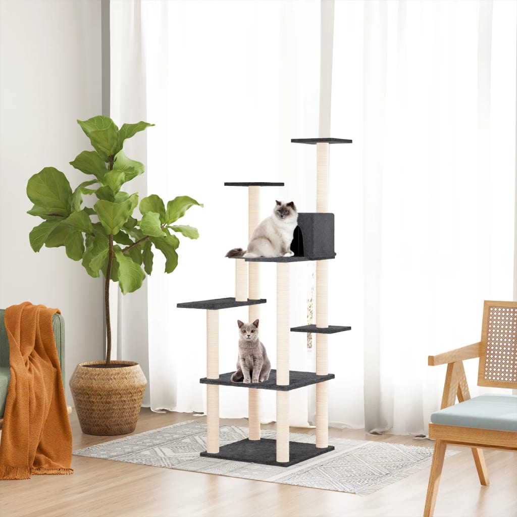 Albero per Gatti con Tiragraffi in Sisal Grigio Scuro 153 cm - homemem39
