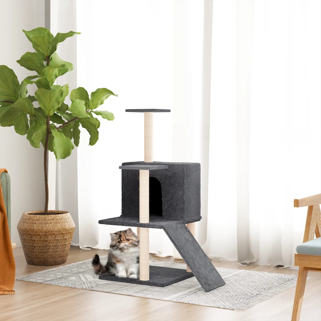 Albero per Gatti con Tiragraffi in Sisal Grigio Scuro 109 cm - homemem39