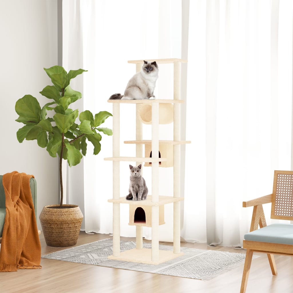 Albero per Gatti con Tiragraffi in Sisal Crema 169 cm - homemem39
