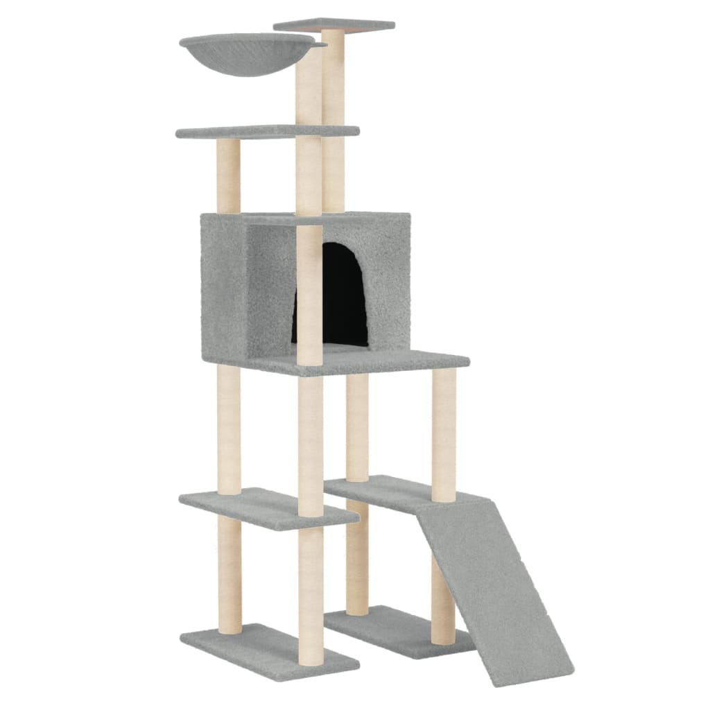 Albero per Gatti con Tiragraffi in Sisal Grigio Chiaro 166 cm - homemem39