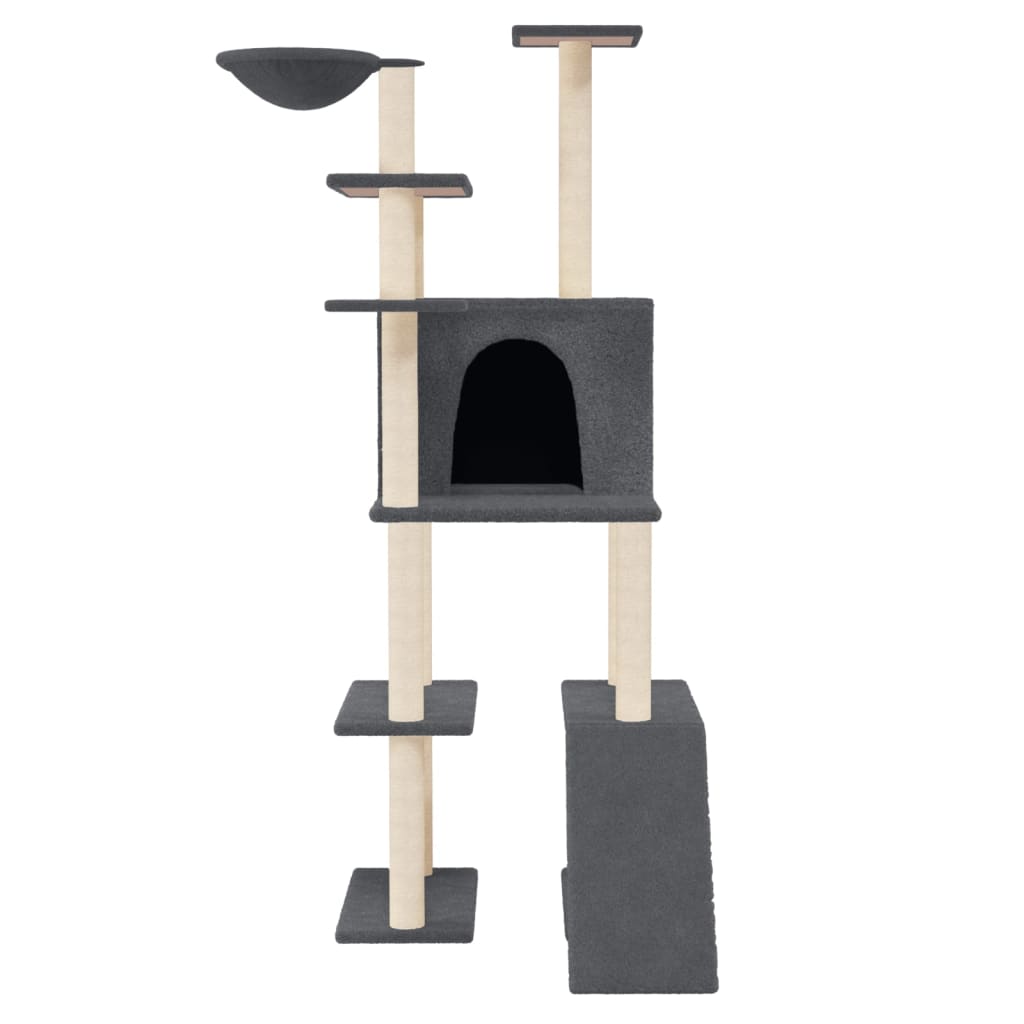 Albero per Gatti con Tiragraffi in Sisal Grigio Scuro 166 cm - homemem39