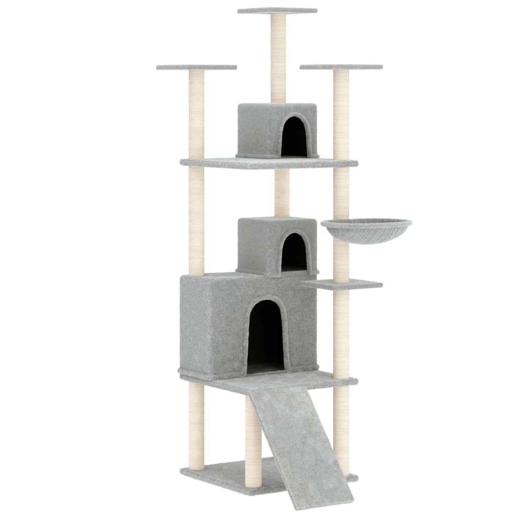 Albero per Gatti con Tiragraffi in Sisal Grigio Chiaro 175 cm - homemem39