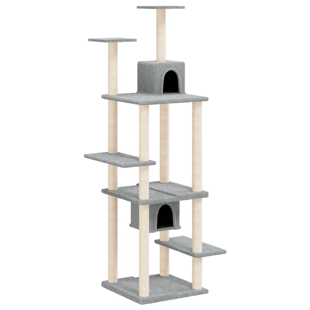 Albero per Gatti con Tiragraffi in Sisal Grigio Chiaro 176 cm - homemem39