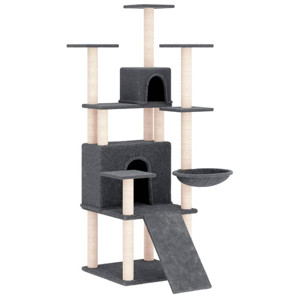 Albero per Gatti con Tiragraffi in Sisal Grigio Scuro 154 cm - homemem39