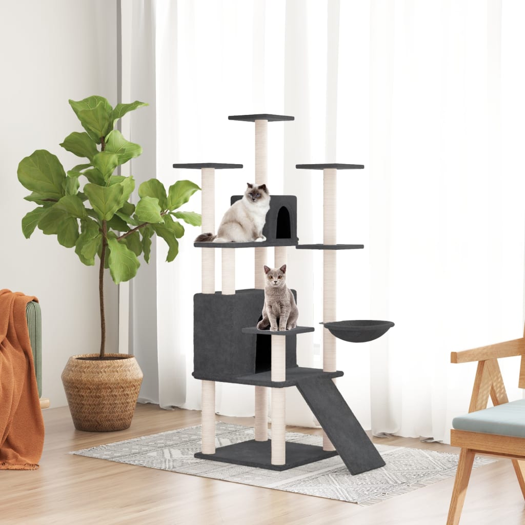 Albero per Gatti con Tiragraffi in Sisal Grigio Scuro 154 cm - homemem39
