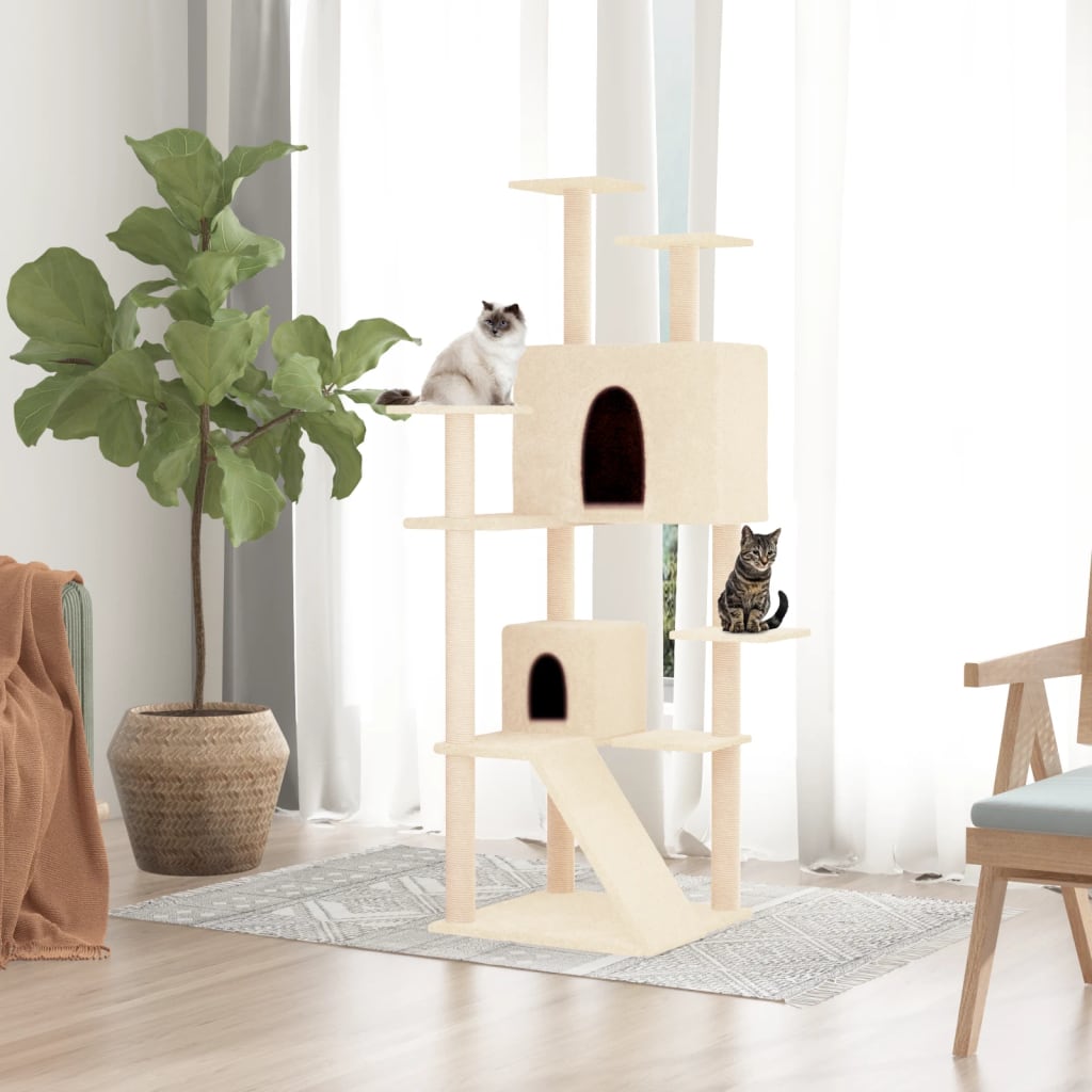 Albero per Gatti con Tiragraffi in Sisal Crema 153 cm - homemem39