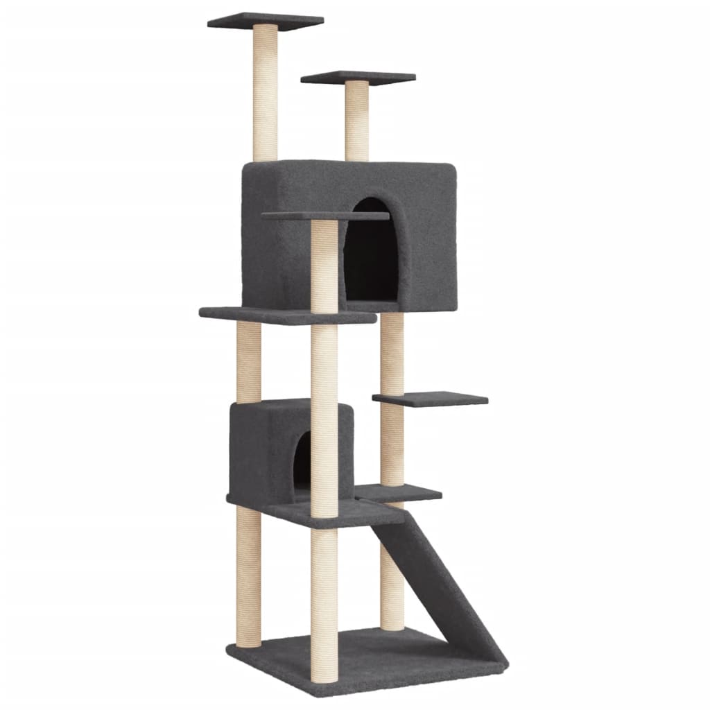 Albero per Gatti con Tiragraffi in Sisal Grigio Scuro 153 cm - homemem39