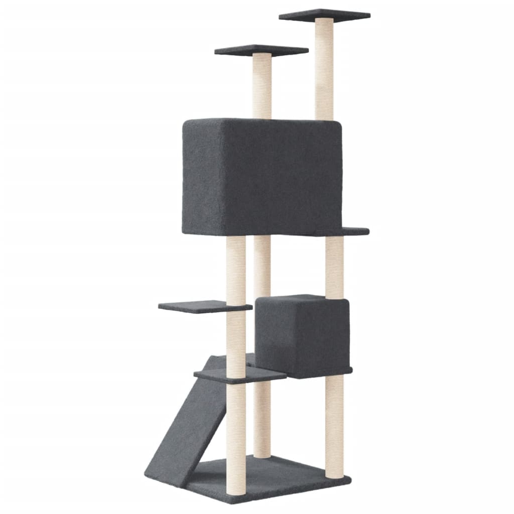 Albero per Gatti con Tiragraffi in Sisal Grigio Scuro 153 cm - homemem39