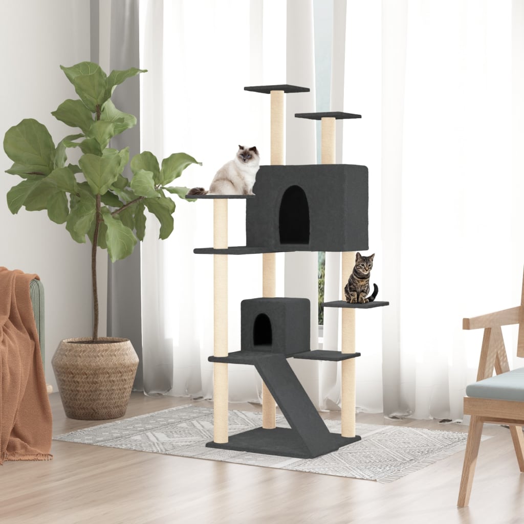 Albero per Gatti con Tiragraffi in Sisal Grigio Scuro 153 cm - homemem39