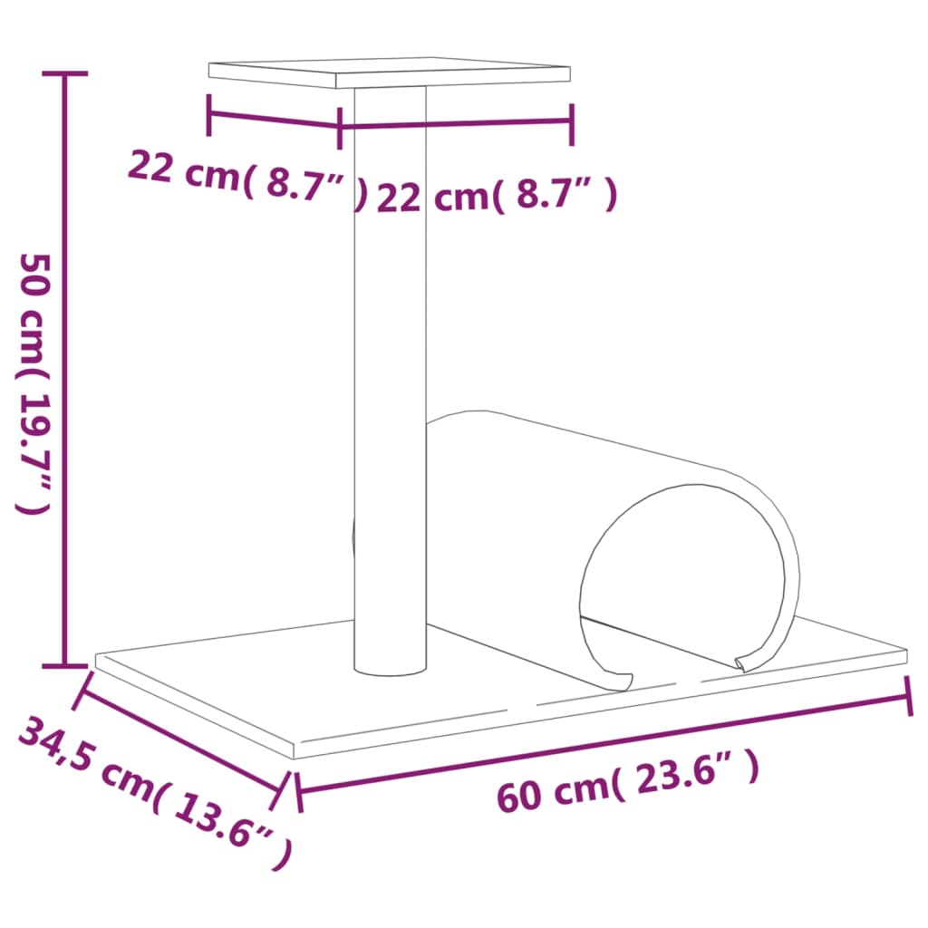Palo Tiragraffi per Gatti con Tunnel Grigio Chiaro 60x34,5x50cm - homemem39