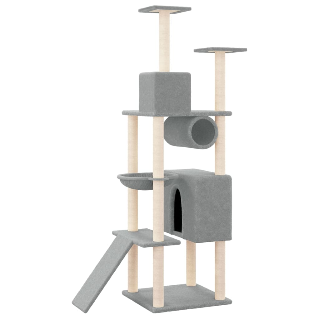 Albero per Gatti con Tiragraffi in Sisal Grigio Chiaro 168 cm - homemem39