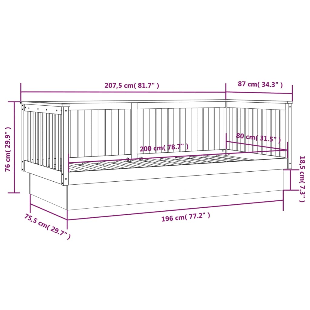 Dormeuse Ambra 80x200 cm in Legno Massello di Pino | homemem39