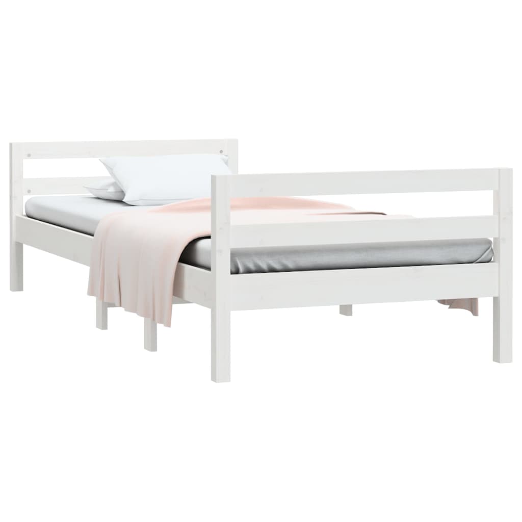 Letto senza Materasso Bianco 90x190 cm in Legno Massello Pino - homemem39