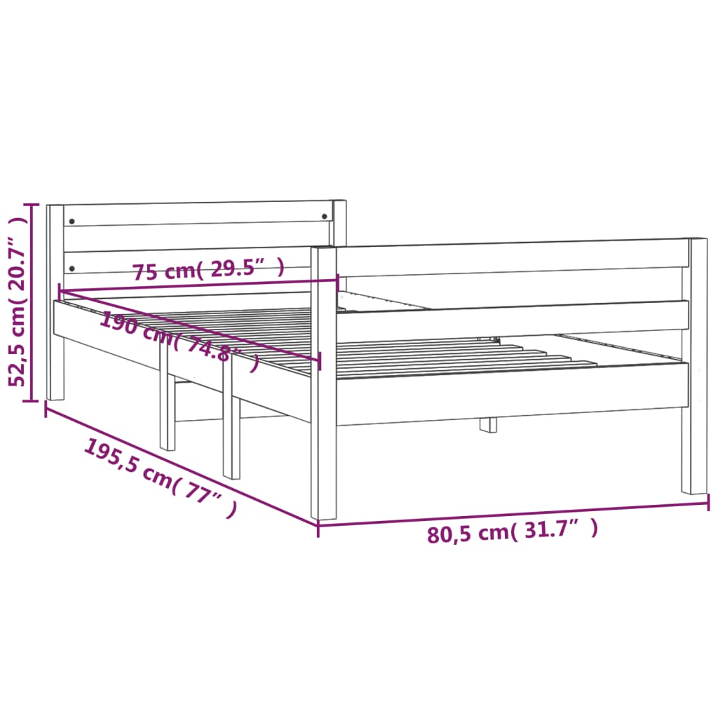 Giroletto Grigio 75x190 cm in Legno Massello di Pino - homemem39