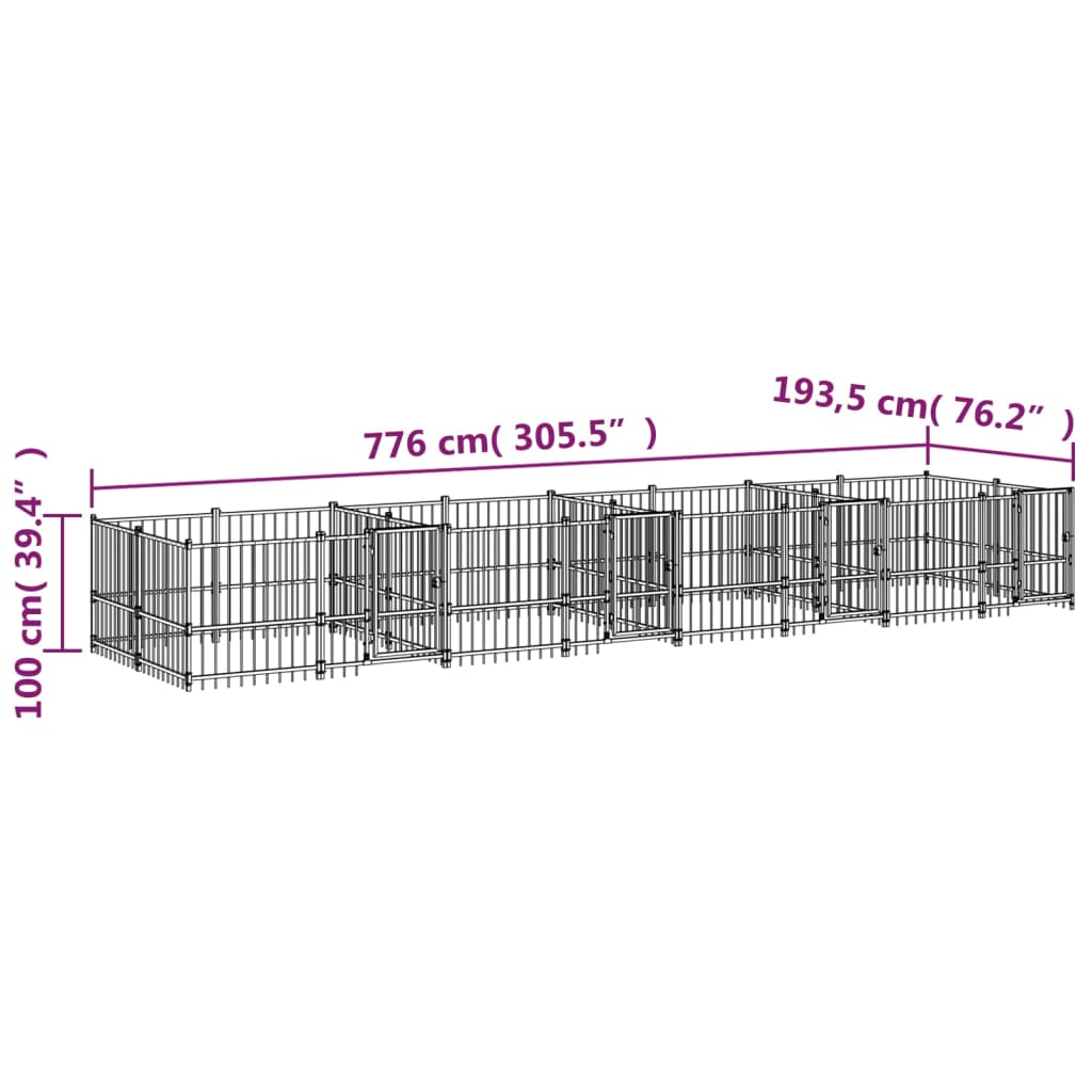 Gabbia per Cani da Esterno in Acciaio 15,02 m² | homemem39