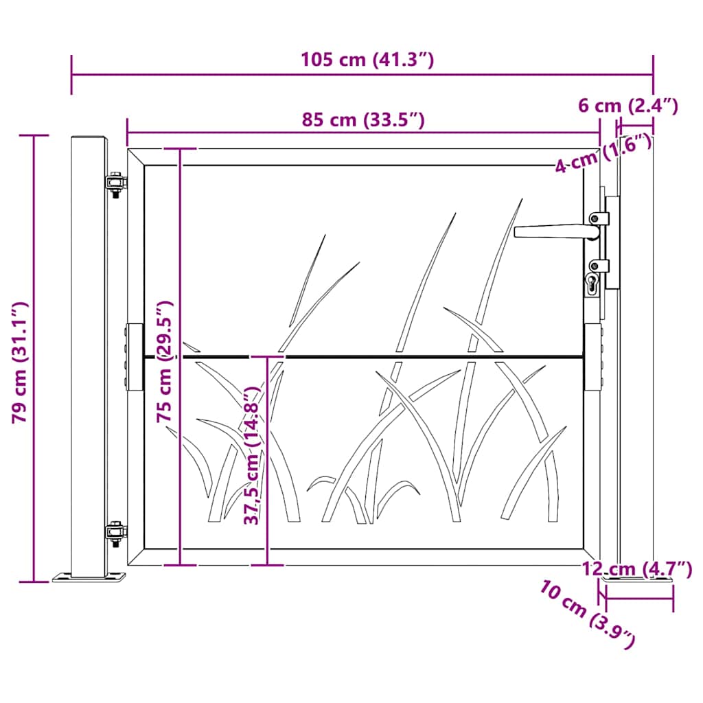 Cancello da giardino 100x75 cm in acciaio Corten con design erba | homemem39