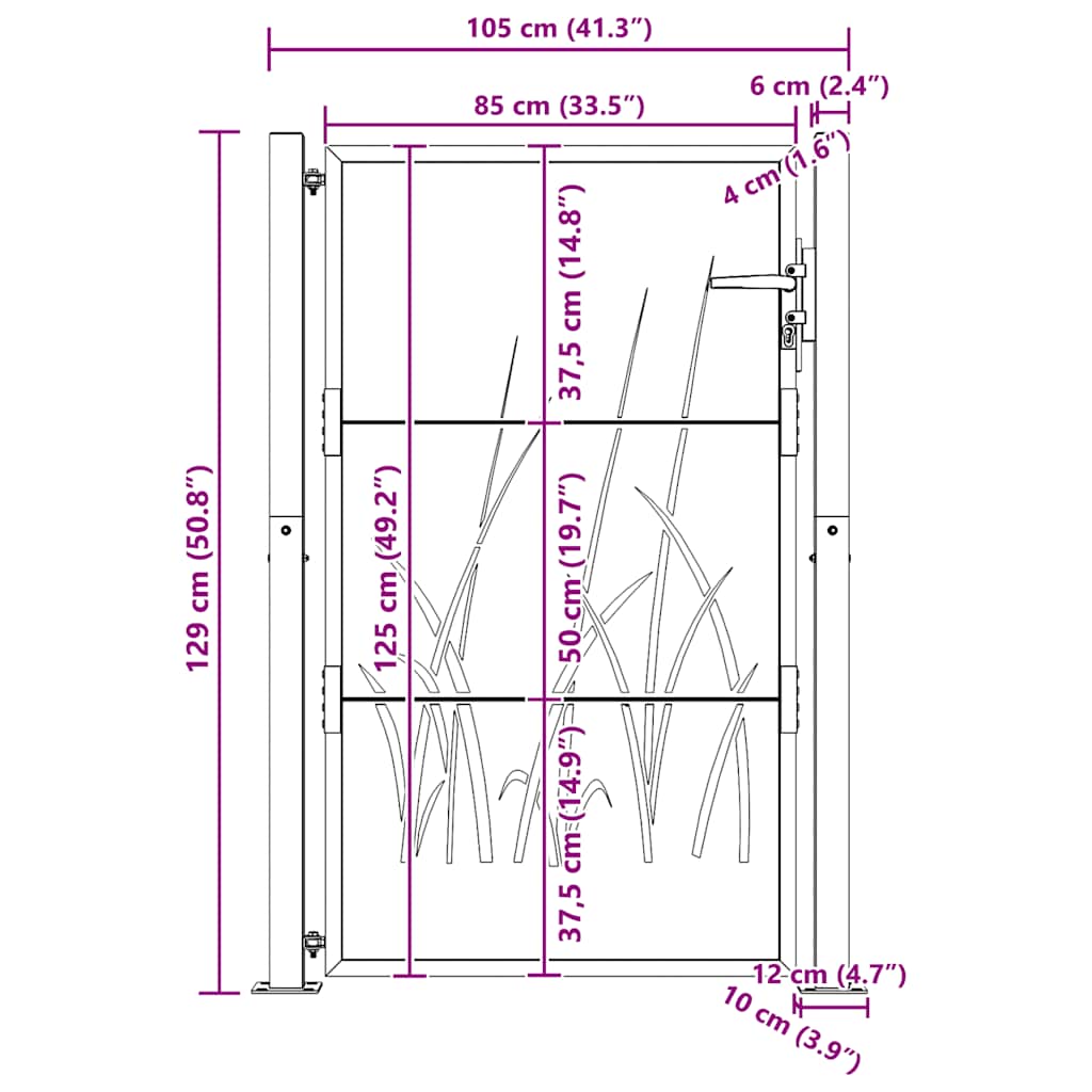 Cancello da giardino 100x125 cm in acciaio Corten con design erba | homemem39
