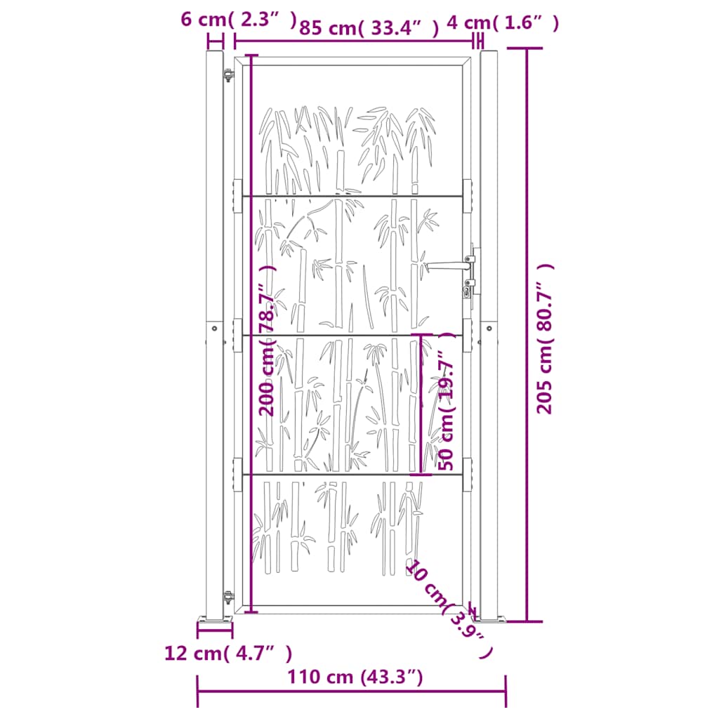 Cancello da giardino antracite 100x200 cm in acciaio e bambù | homemem39