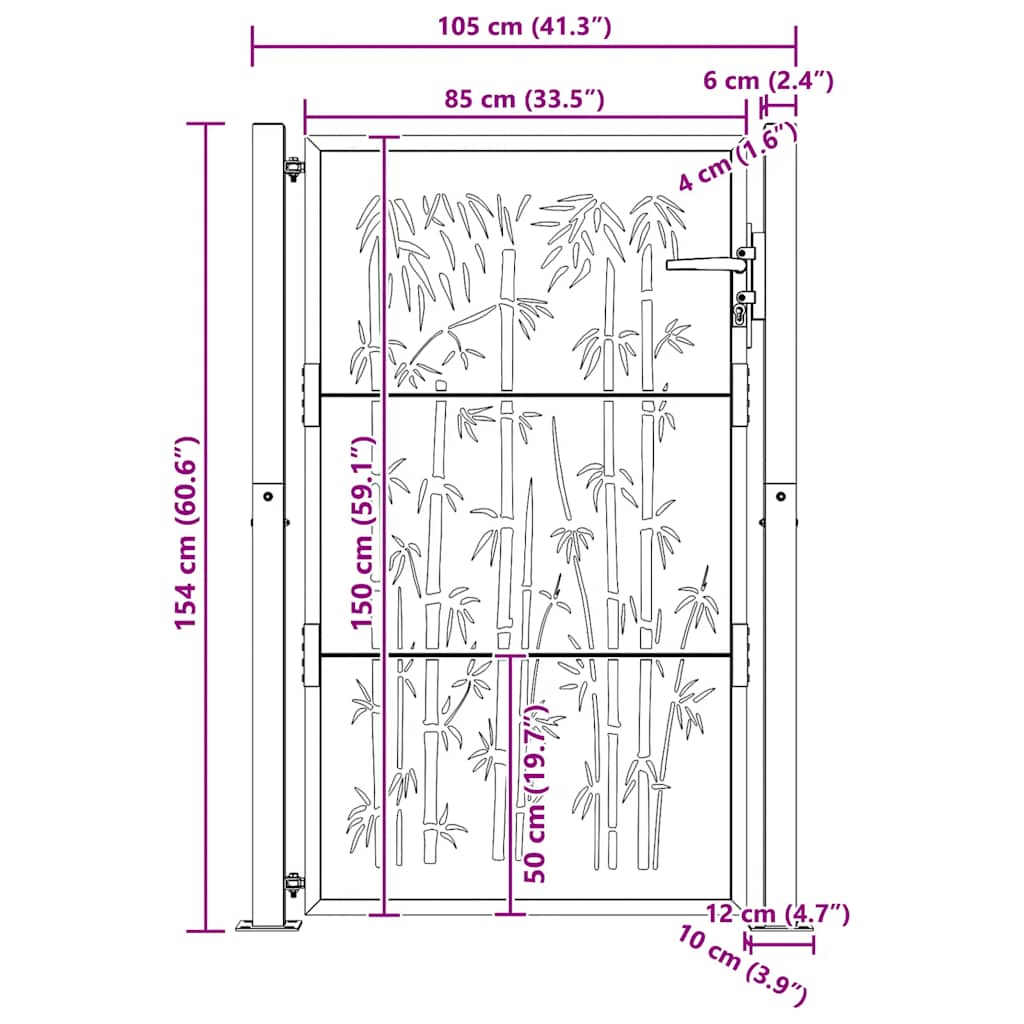 Cancello da giardino 100x150 cm in acciaio Corten e design in bambù | homemem39
