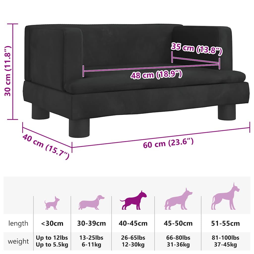 Lettino per Cani Nero 60x40x30 cm in Velluto | homemem39