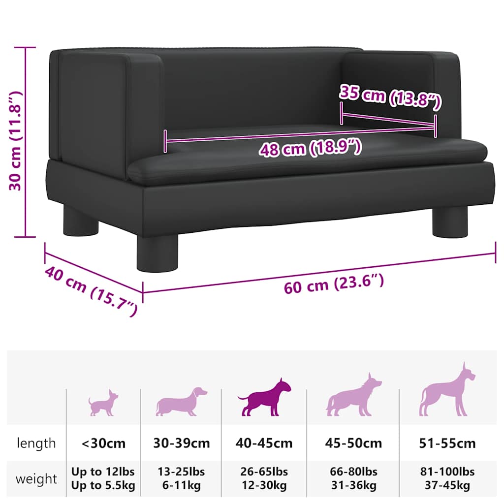Lettino per Cani Nero 60x40x30 cm in Similpelle | homemem39