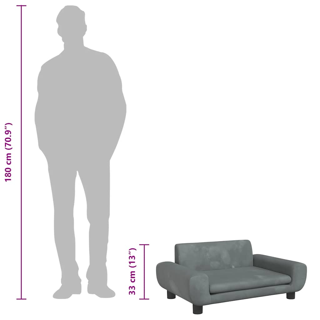 Lettino per Cani Grigio Scuro 70x45x33 cm in Velluto - homemem39