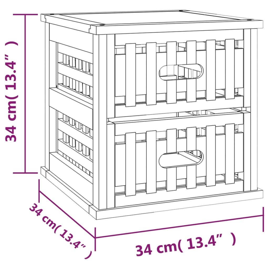 Comodino 34x34x34 cm in Legno Massello di Noce