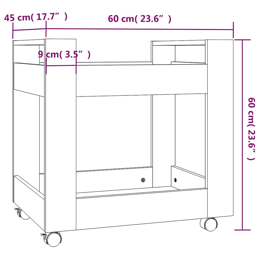 Carrello Scrivania Grigio Sonoma 60x45x60 cm Legno Multistrato