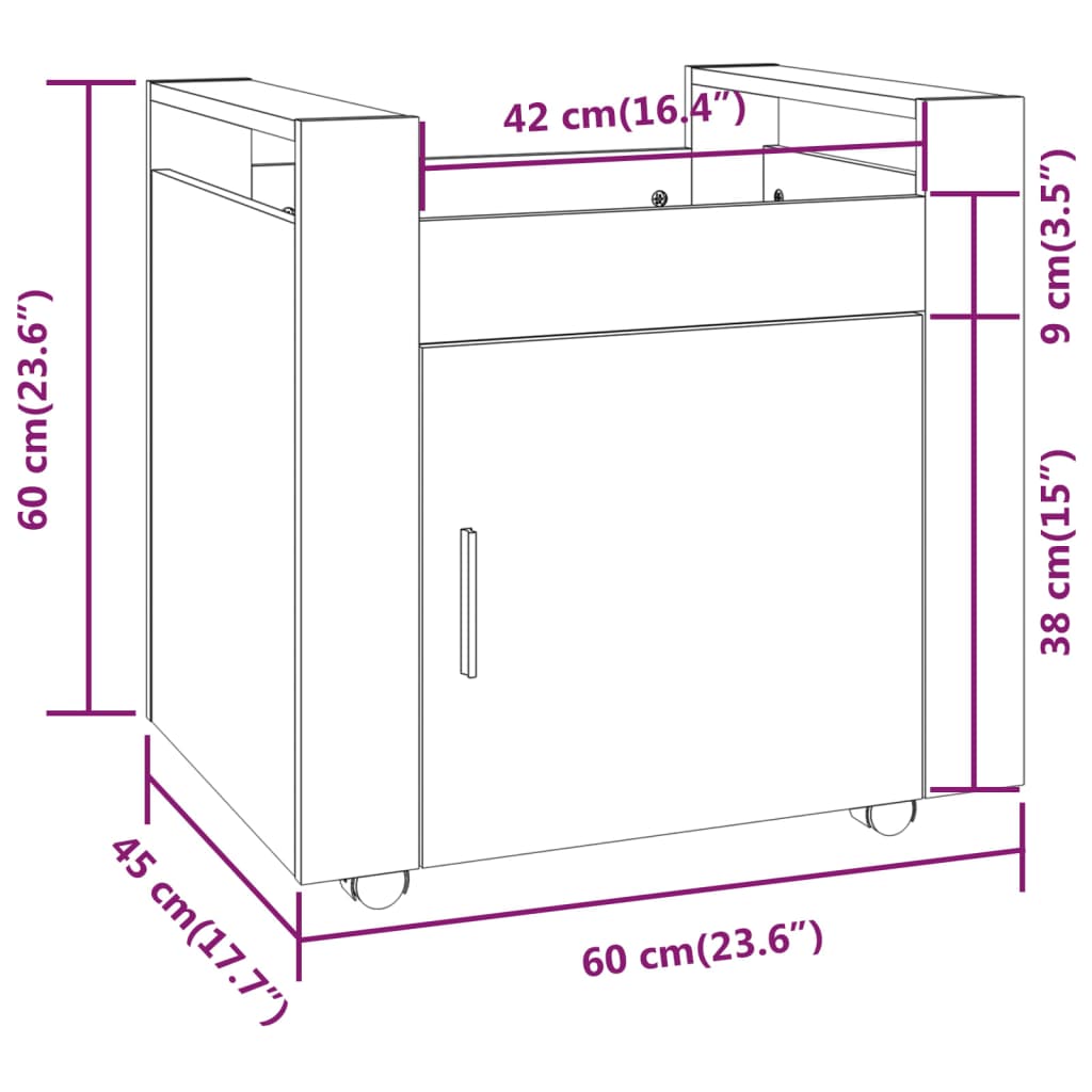 Carrello Scrivania Rovere Marrone 60x45x60 cm Legno Multistrato | homemem39