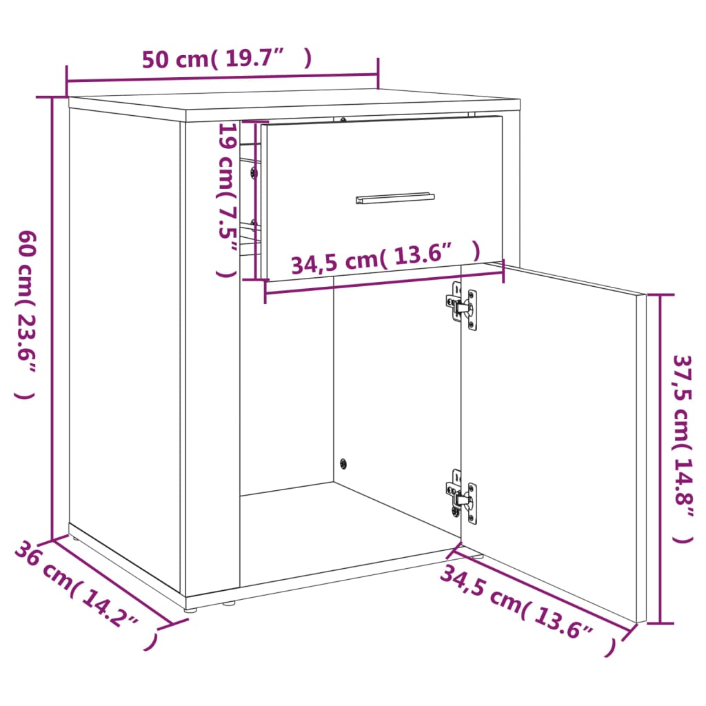 Comodino Rovere Fumo 50x36x60 cm Legno Multistrato - homemem39