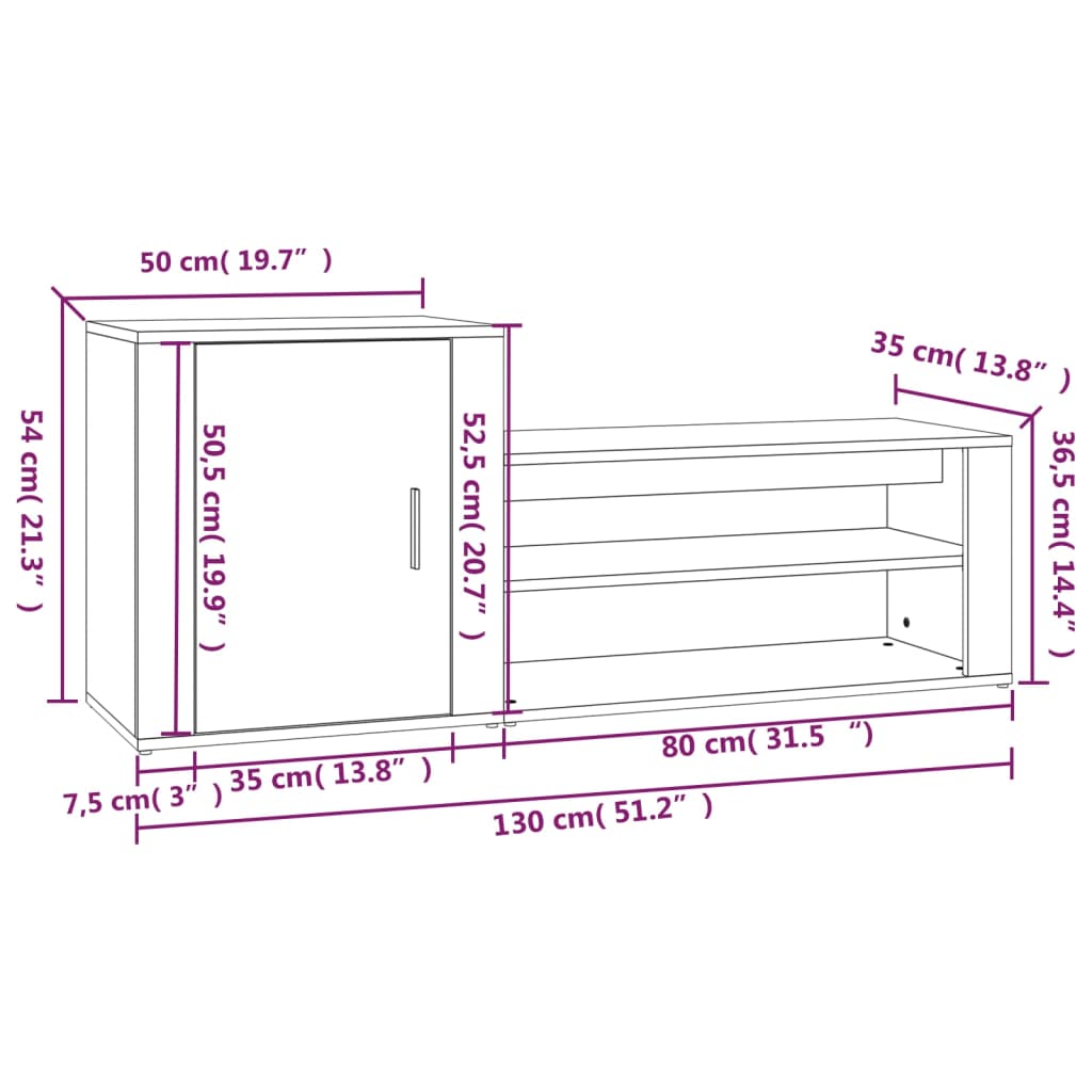Scarpiera Grigio Cemento 130x35x54 cm in Legno Multistrato - homemem39