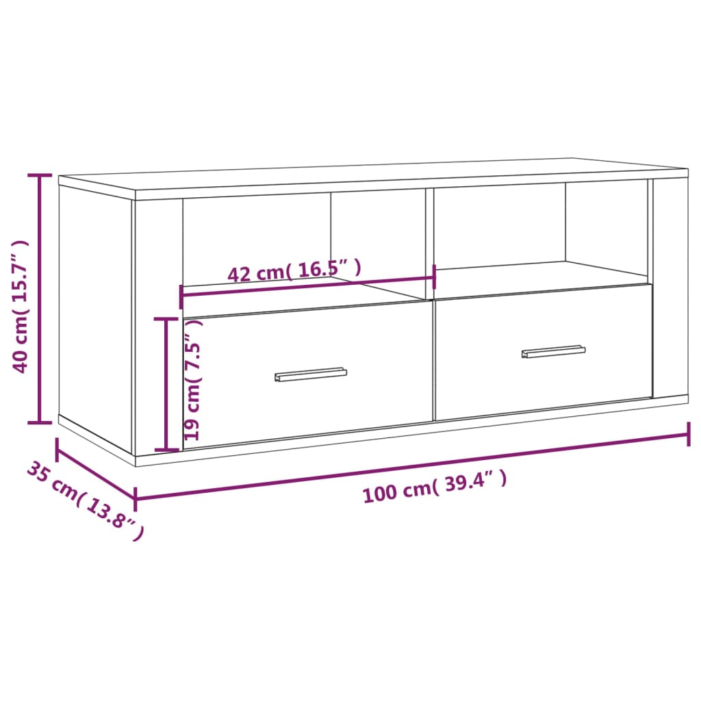 Mobile TV Rovere Fumo 100x35x40 cm in Legno Multistrato - homemem39
