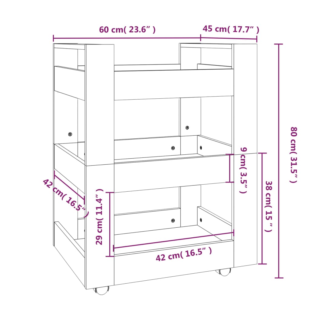 Carrello da Cucina Nero 60x45x80 cm in Legno Multistrato - homemem39