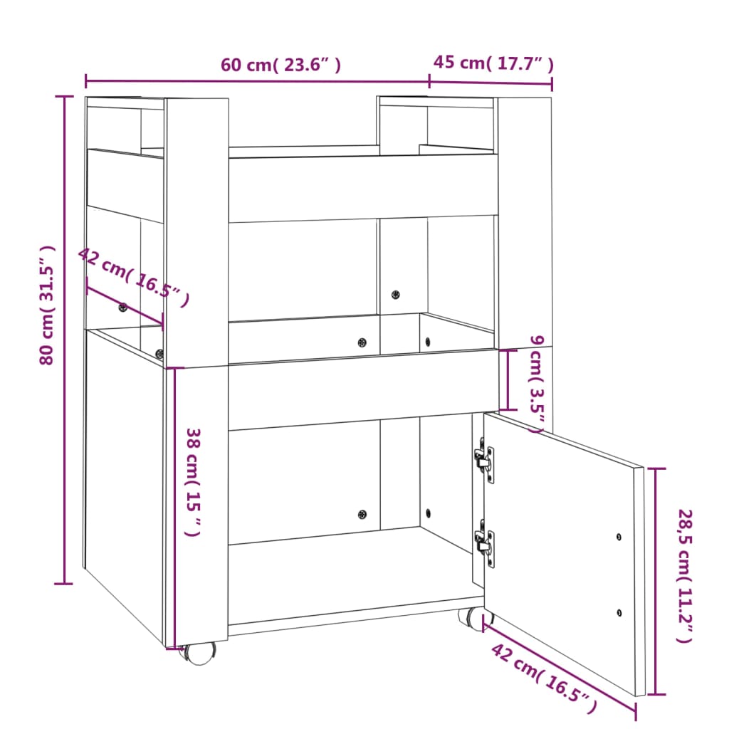 Carrello da Cucina rovere fumo 60x45x80 cm Legno Multistrato | homemem39